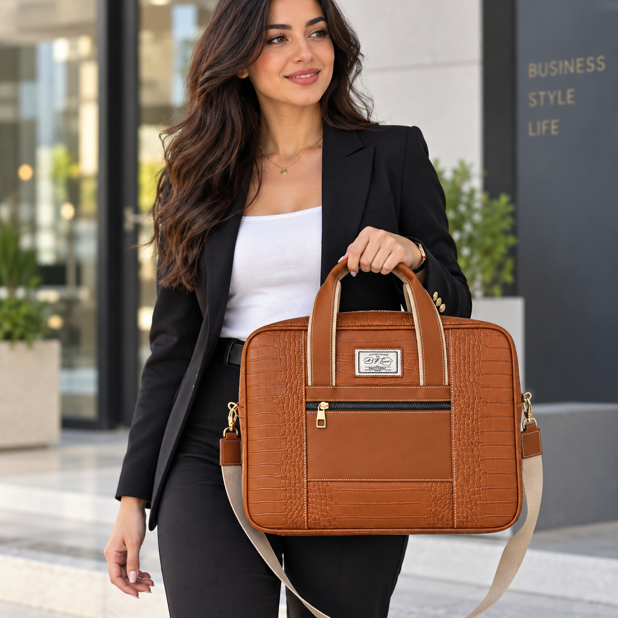 Cartable Laptop en Croco garni Cuir