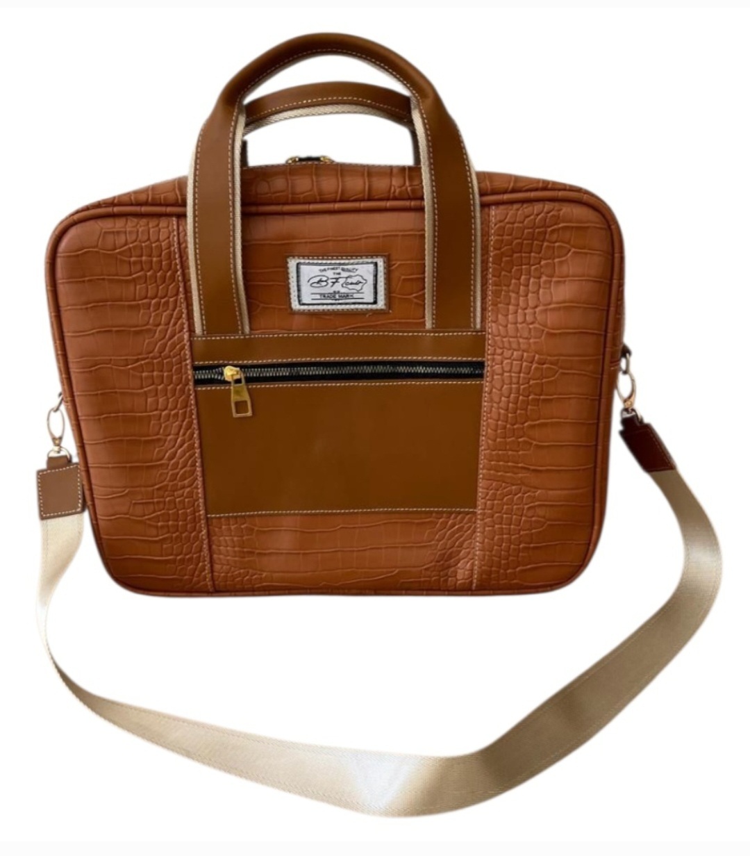 Leather-trimmed Laptop Pu Croco Briefcase . - Image 4