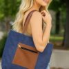 LeatherTrimmed  Textile Fabric Bag